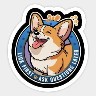 Lick First! Pembroke Welsh Corgi Dog Design Sticker